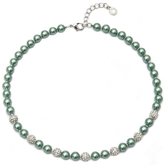 Charter Club Silver-Tone Pavé Fireball Teal Imitation Pearl Collar Necklace New - Picture 1 of 4